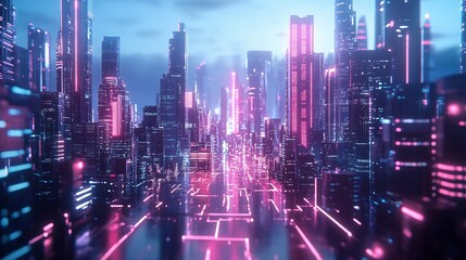 Neon Cityscape: A Futuristic Digital Metropolis