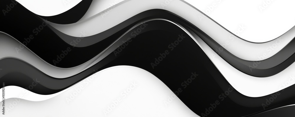 Poster minimalist black and white background with smooth lines creating a wavy pattern, ideal for websites 