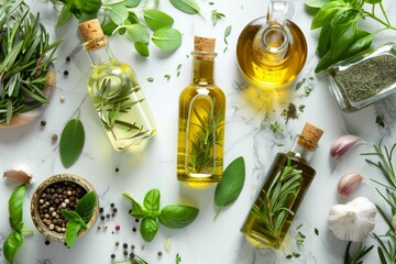 Aromatic herb-infused olive oils with fresh herbs and spices - Powered by Adobe