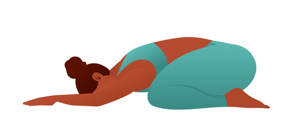 Yogini in Child s Pose Balasana Restorative Yoga Rest Pose Vector Illustration