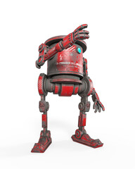 coolest robot is on draw pose and also talking in white background on side view