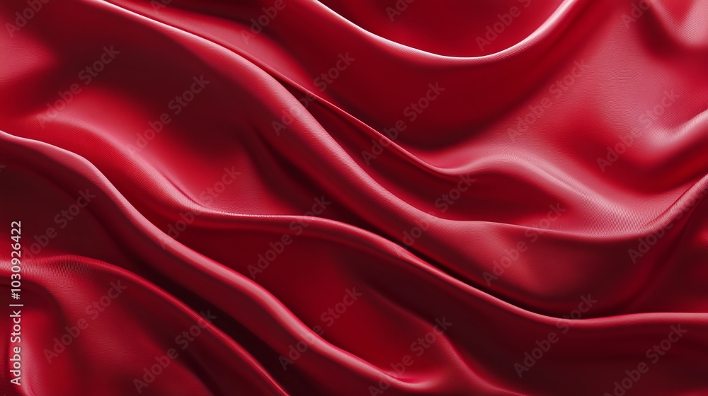 Poster smooth, shiny red silk fabric flowing and forming elegant waves, creating a luxurious and sensual ba