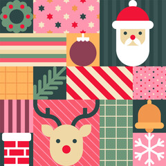 Festive Christmas Icons Pattern with Santa, Reindeer, and Wreath