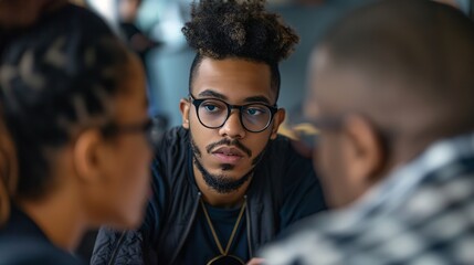 Close-up of diverse professionals engaged in an intense discussion