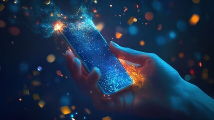 Hand using smartphone with Social media concept.