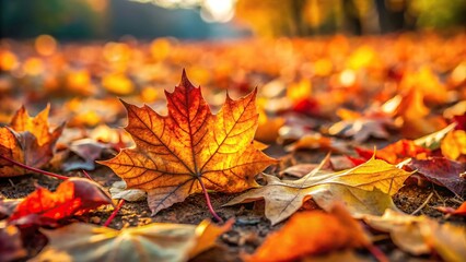 Macro background of colorful autumn leaves on the ground