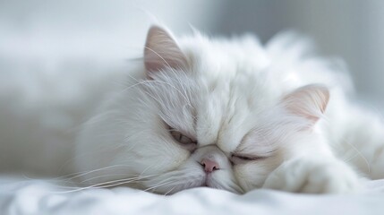 Obraz premium Serene Slumber: A Portrait of a White Cat in Repose