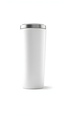 White steel tumbler mockup isolated on white background with clipping path isolated with white highlights, png