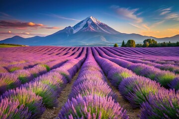 Minimalist French elegance capturing lavender field and Alpine peak scenery