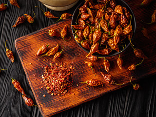 Assorted Dried Capsicum and Fresh Lemon Drop Chili Peppers Highlighting Aji Lemon and Yellow Chili