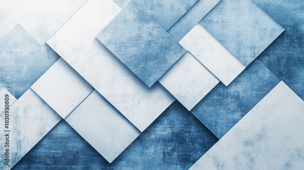 Poster modern abstract blue background design with layers of textured white transparent material in triangl