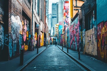 Fototapeta premium Vibrant Graffiti Alley: An Urban Artistic Oasis