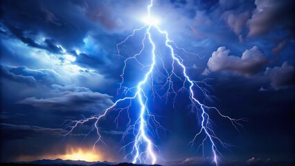 Macro bright lightning flashes illuminate the night sky