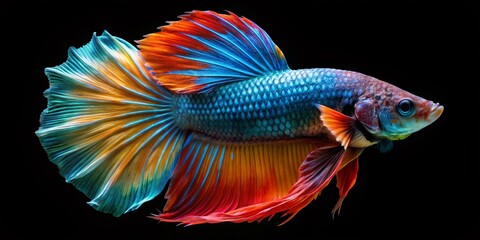 Fototapeta premium Stunning Thailand Betta Fish in Vibrant Colors Against a Black Background