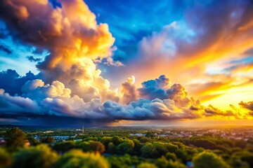 Stunning Tilt-Shift Photography of White Clouds Against a Vibrant Blue Sky for Nature Lovers and Photographers