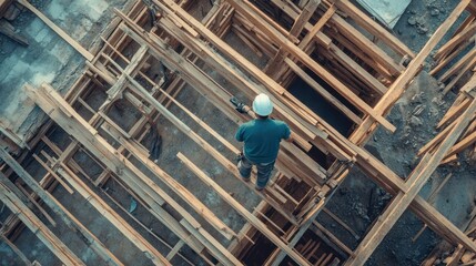 roofer ,carpenter working on roof structure at construction site