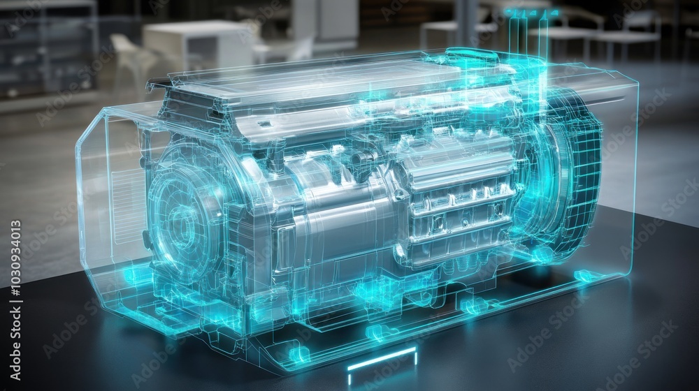 Poster Wireframe Model of a Modern Internal Combustion Engine