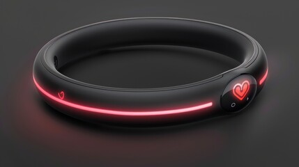 Black Smart Ring with Red Heartbeat Display