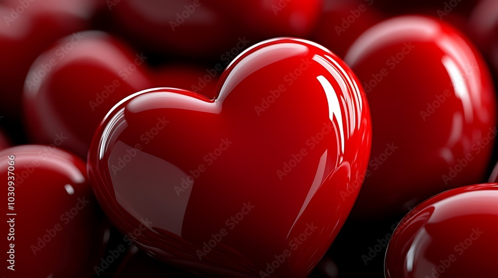 Poster close-up of red heart-shaped objects.