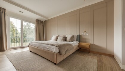 Fototapeta premium Earthy nomadic bedroom interior, 3d render