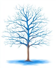 Obraz premium An illustration of a winter tree without leaves isolated on a white background, drawn with watercolors