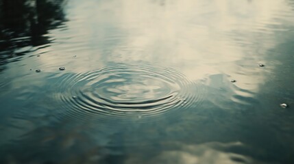 A close-up view of ripples forming on the surface of still water.