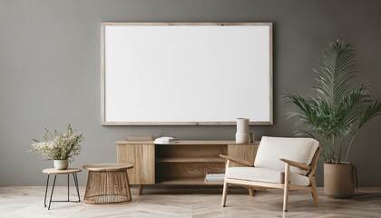 Poster, wall mockup in interior background with old grunge furniture, 3d render