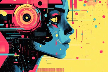 Futuristic Digital Art Portrait with Vibrant Colors and Abstract Design