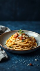 Fototapeta premium Traditional Italian pasta Carbonara, Spaghetti with bacon, egg and parmesan cheese