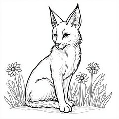 Obraz premium A lynx sits gracefully among wildflowers in a serene natural setting surrounded by blooming plants