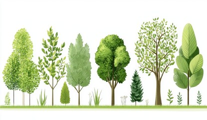 Isolated cartoon flat modern illustrations of trees. A collection of social media stickers and elements for animation and drawings. Nature and decoration of a city park.