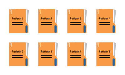 Files in secured folder and file storing in different folder for patients medical records hospital patient personal information document folder. Hospital patient recods file in patients multiple files
