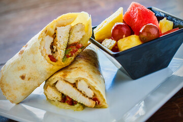 chicken pesto wrap with roasted red peppers