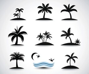 Obraz premium An image of a coconut tree silhouette on a beach by the sea during summer