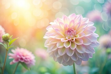 Fototapeta premium soft pastel dahlia dreamy floral background in an ethereal garden