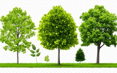 Obraz premium There are 7 trees in the collection, all with green leaves and light yellow leaves.