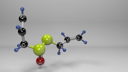 Allicin molecule. Molecular structure with bactericide properties formed when fresh garlic is cut up.