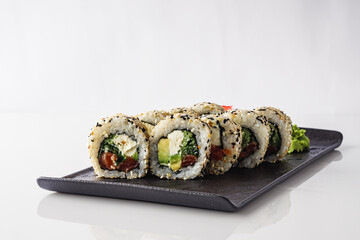 Fresh Sushi Rolls with Salmon and Tuna, Japanese Cuisine on a Gourmet Seafood Plate
