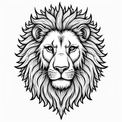 Obraz premium Detailed line art illustration of a lion's face with intricate mane design on a plain background