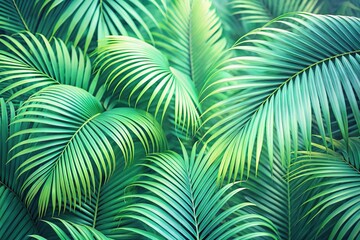 Soft tropical green palm leaf pattern with a dreamy, pastel paradise vibe