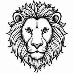 Fototapeta premium Detailed line art illustration of a lion's face with intricate mane design on a plain background