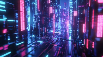 Obraz premium Cyberpunk Cityscape with Neon Lights