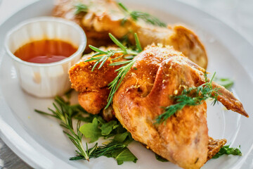 crispy fried chicken served with hot honey