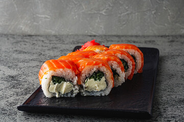 Fresh Sushi Rolls with Salmon and Tuna, Japanese Cuisine on a Gourmet Seafood Plate