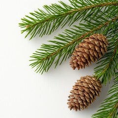 Fototapeta premium Concept of a negative space Christmas tree with evergreen tree branches. Flat lay.