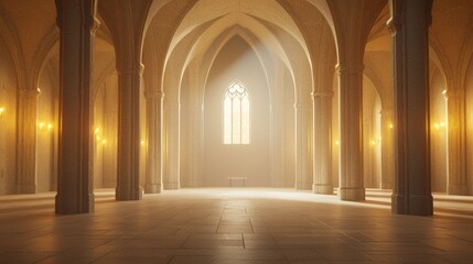Fototapeta premium Enchanting Gothic Chapel in Evening Light - 3D Render Illustration with Flickering Candles and Intricate Architecture Details