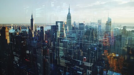 Abstract Virtual Wireless Technology Hologram on New York