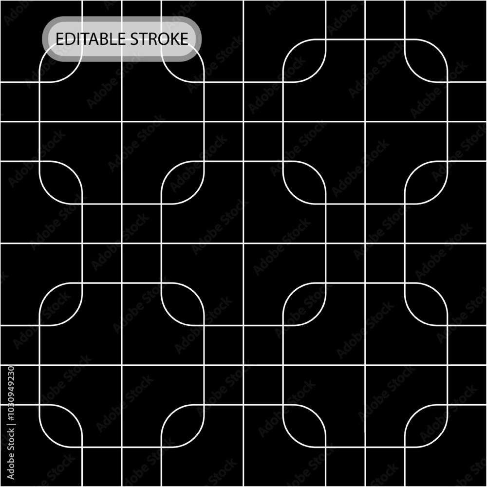 Aufkleber seamless geometric pattern with editable stroke. classic grid with crisscrossed rounded squares. bac
