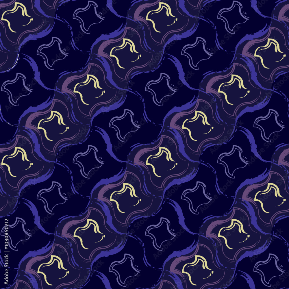 Aufkleber seamless geometric pattern with diagonal grid with wavy distorted, deformed squares. outline contour