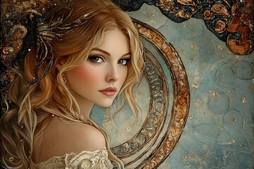 Scorpio zodiac sign in the form of a beautiful woman, art nouveau style